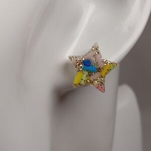 Hand Crafted Pink and Yellow Star Earrings